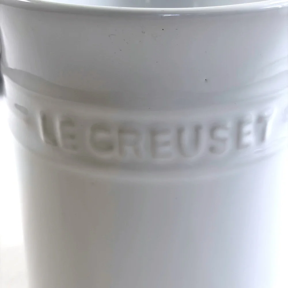Le Creuset White Stoneware Crock 1 Quart Kitchen Tool Jar 6.25 Inch Cottagecore